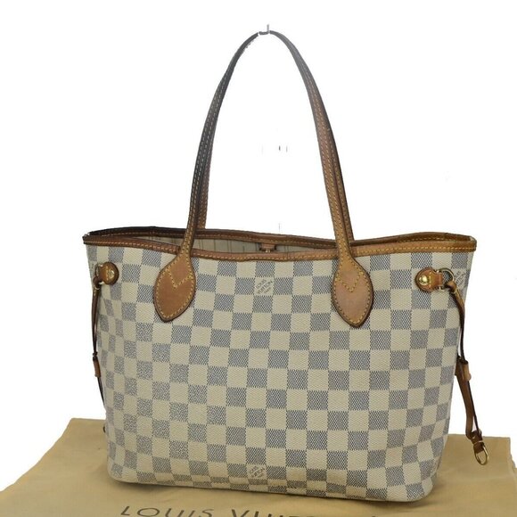 LOUIS VUITTON Neverfull PM Shoulder Tote Bag Damier Azur Leather - Picture 1 of 15